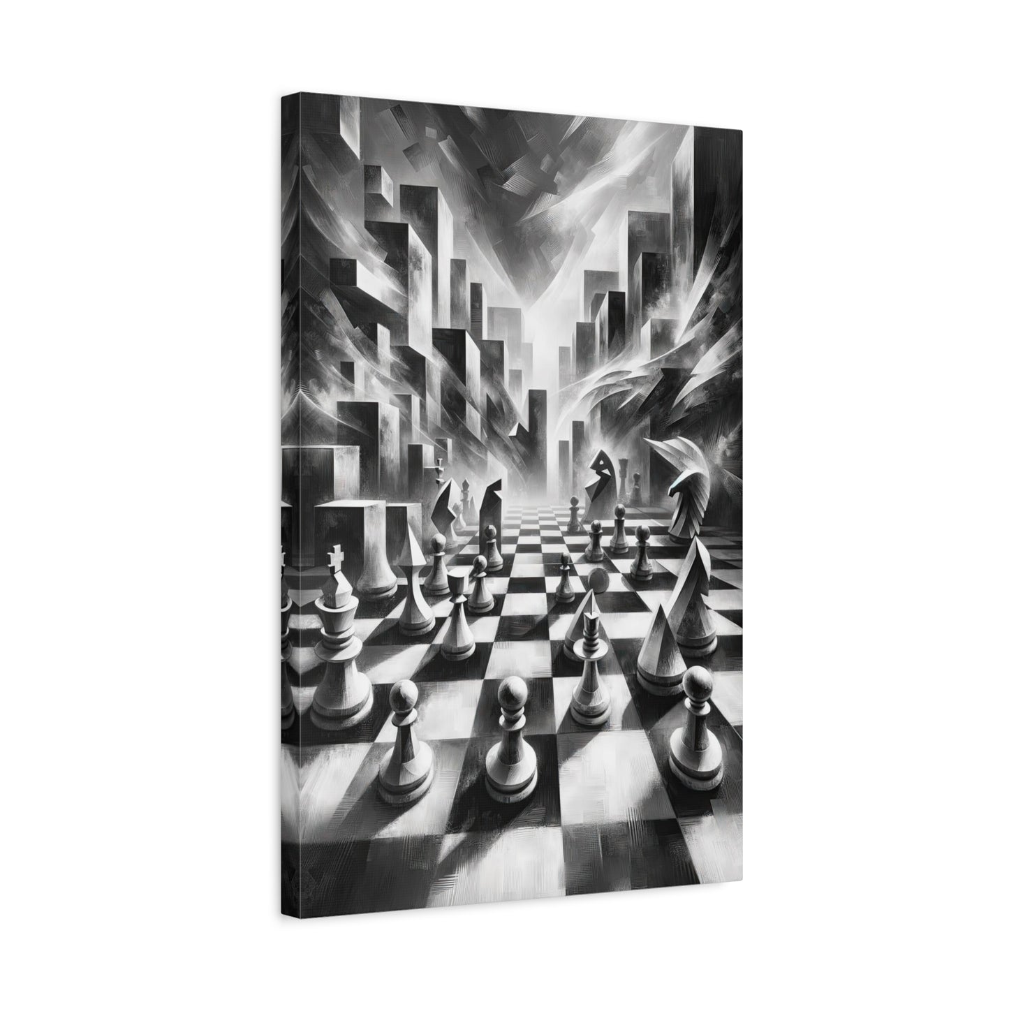 Cubist Chess: Monochromatic Wall Art - canvas