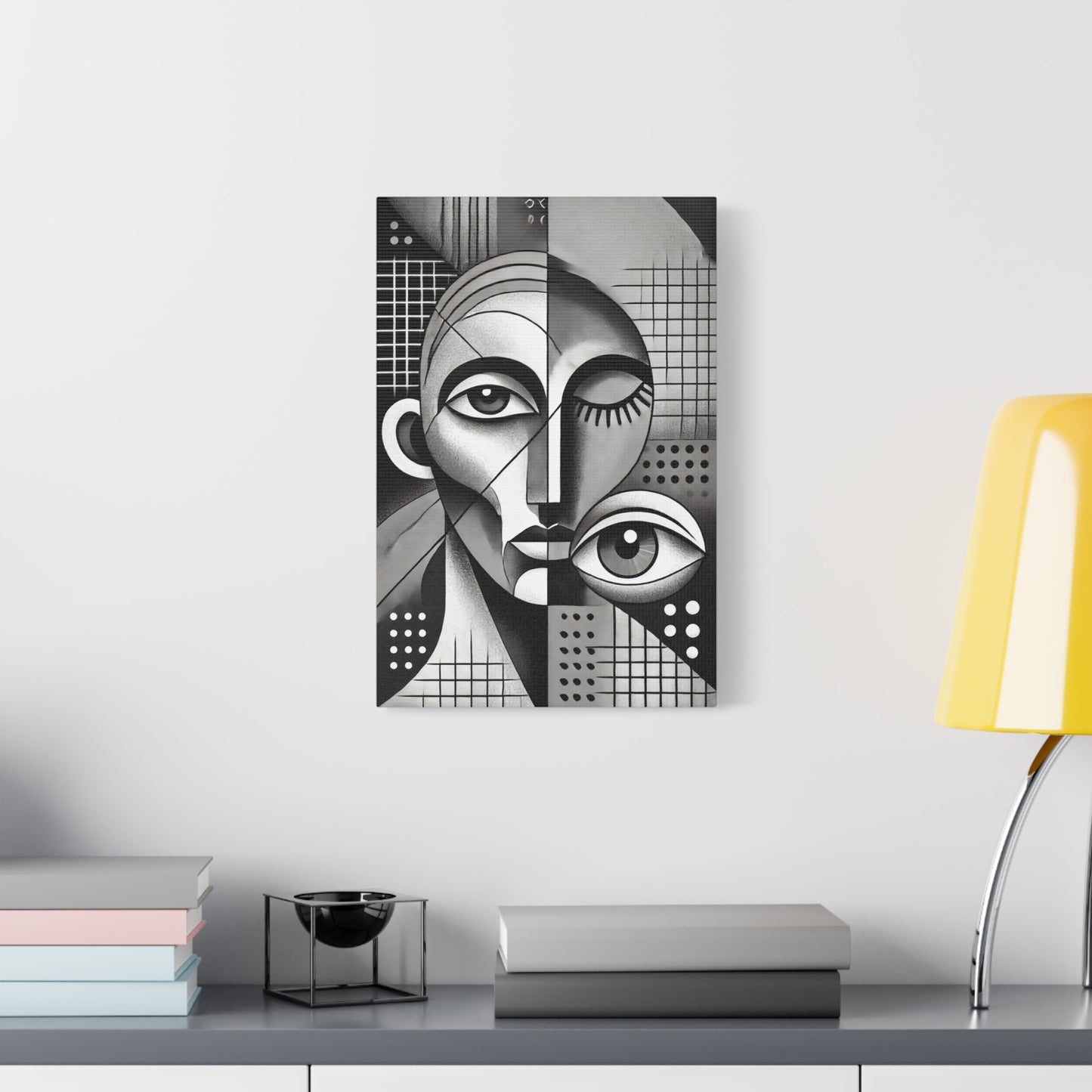 Cubism Abstract Portrait Black and White Canvas Print