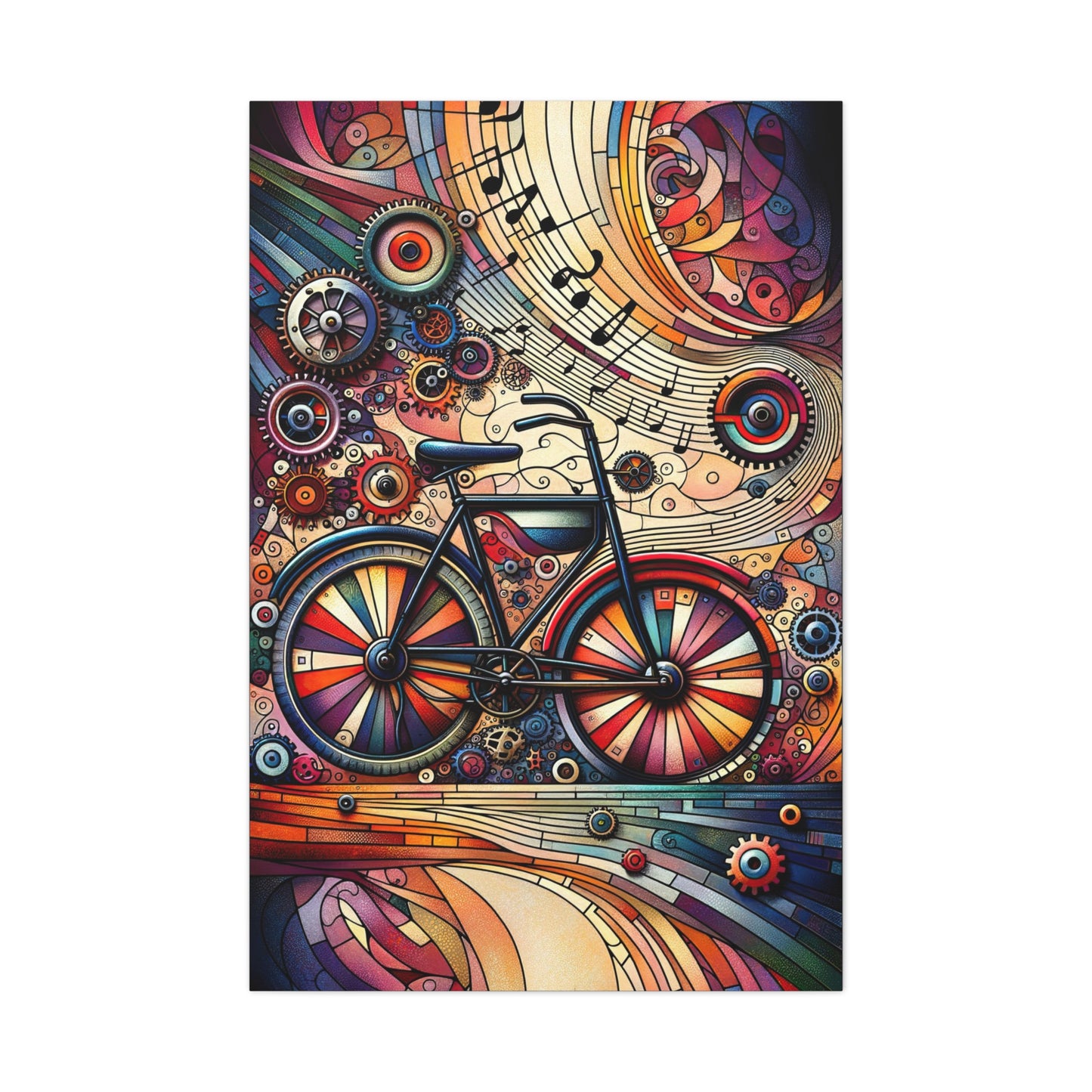 Gears and Melodic Revival: Cubist Wall Art Print - canvas