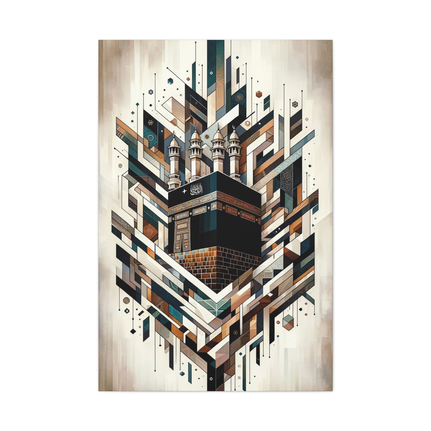 Sacred Synthesis: Cubist Kaaba Wall Art Print - canvas