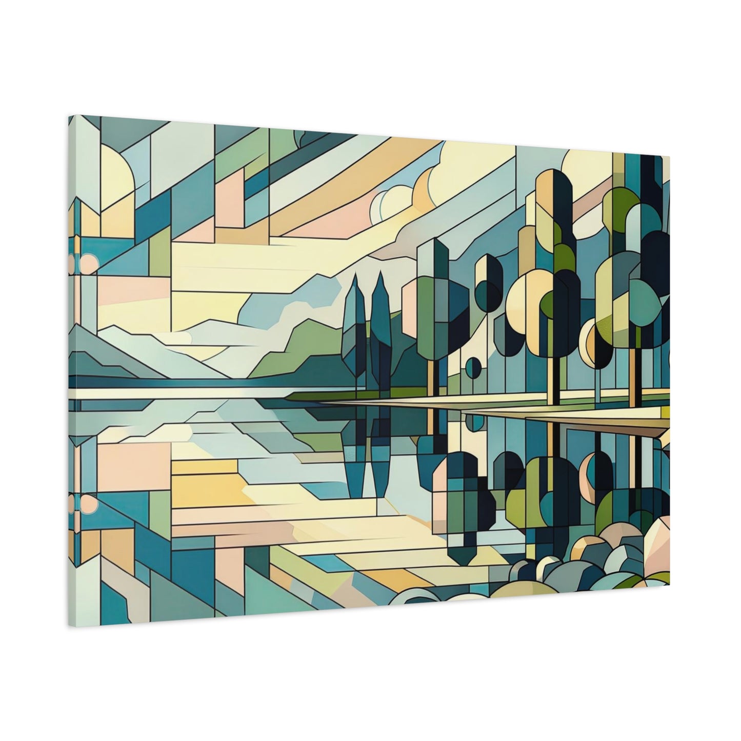 Lakeside Retreat: Cubist Wall Art - canvas