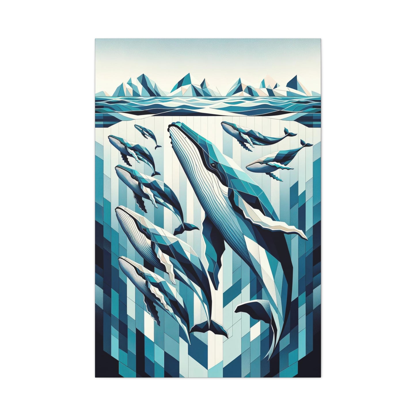 Arctic Elegance: Whales in Cubist Majesty - canvas