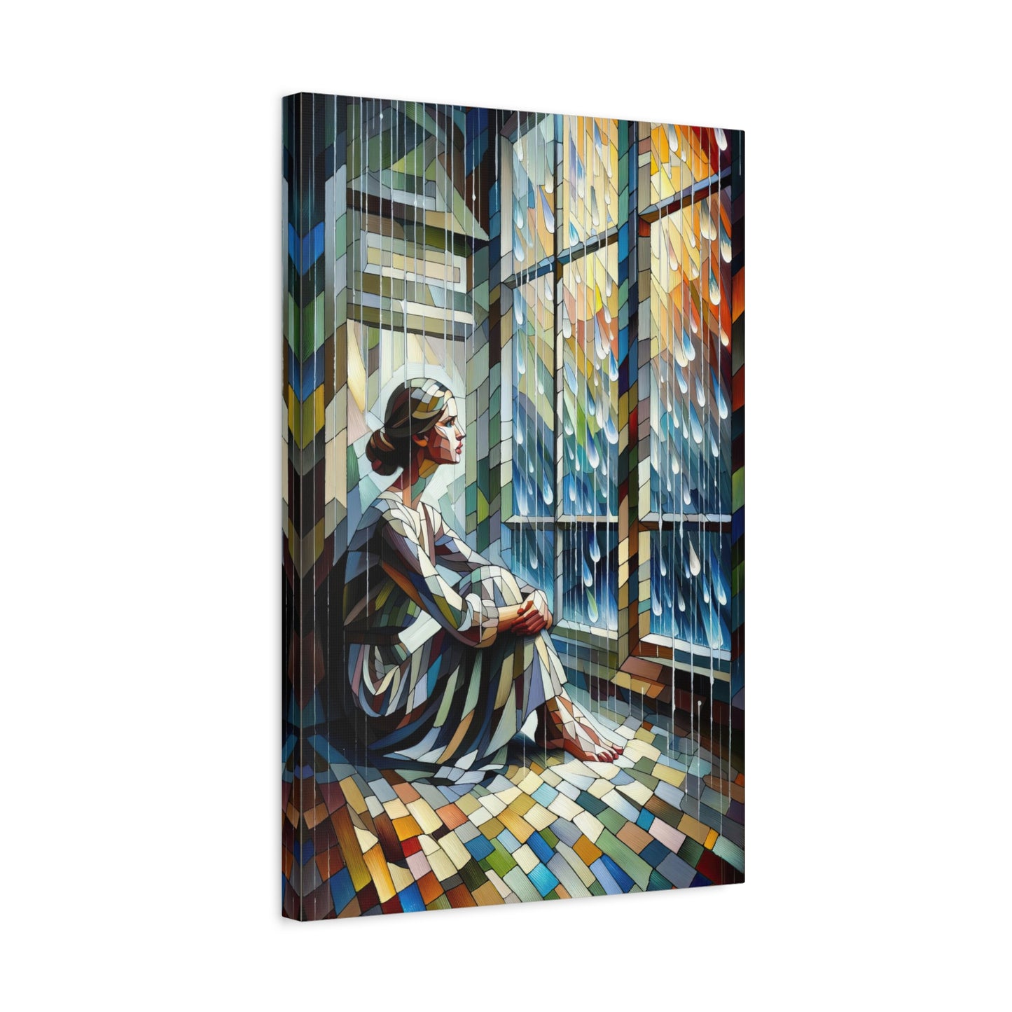 Rainstorm Serenity: Cubist Wall Art - canvas