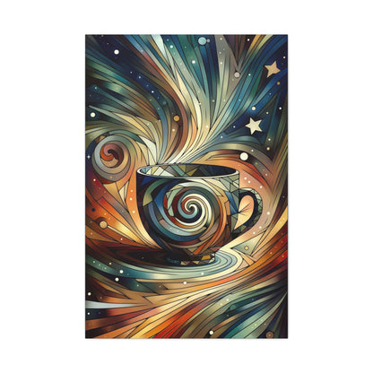 Galactic Teacup Serenity: Cubist Wall Art Print - canvas