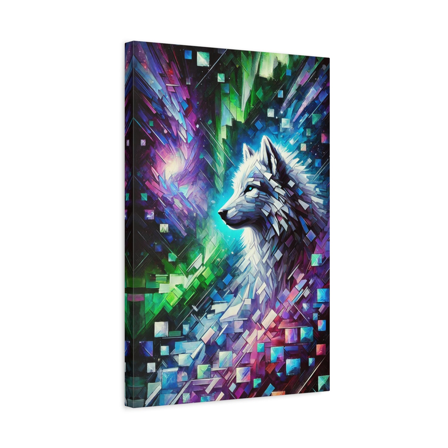 Canvas Artwork, Celestial Wolf and Northern Lights Cubist Style - Lee