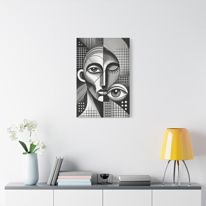 Cubism Abstract Portrait Black and White Canvas Print