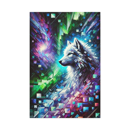 Canvas Artwork, Celestial Wolf and Northern Lights Cubist Style - Lee