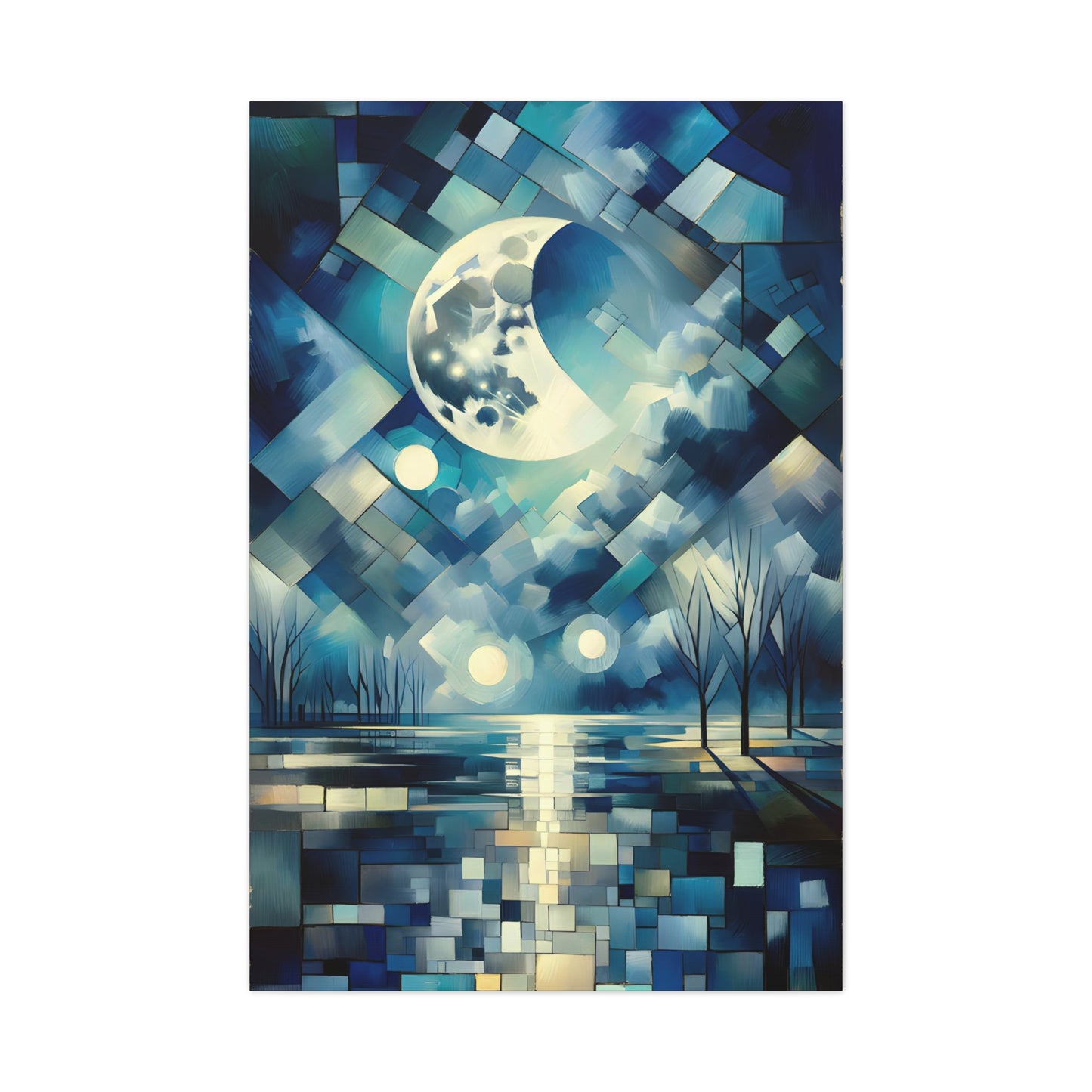 Moonlit Serenity: Cubist Wall Art - canvas