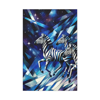 Celestial Zebras: Cubist Wall Art Prints - canvas