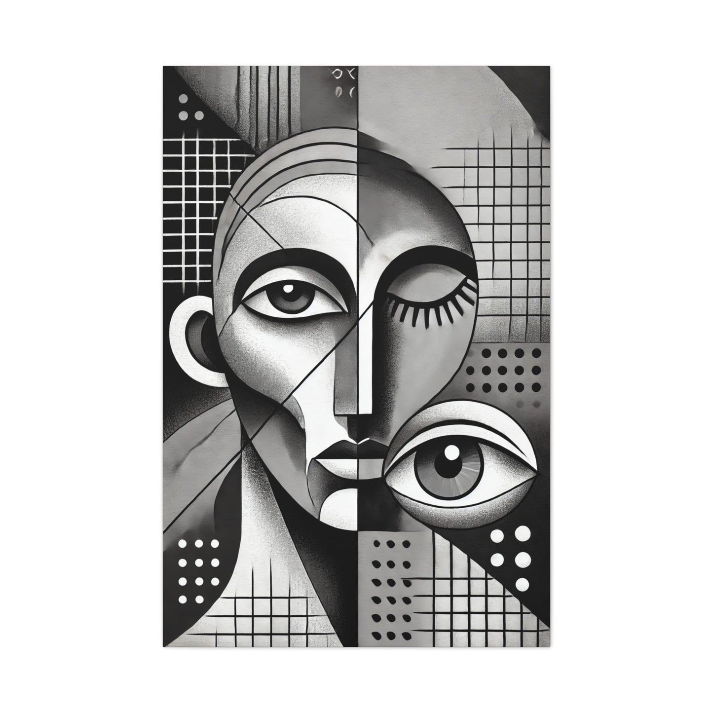 Cubism Abstract Portrait Black and White Canvas Print