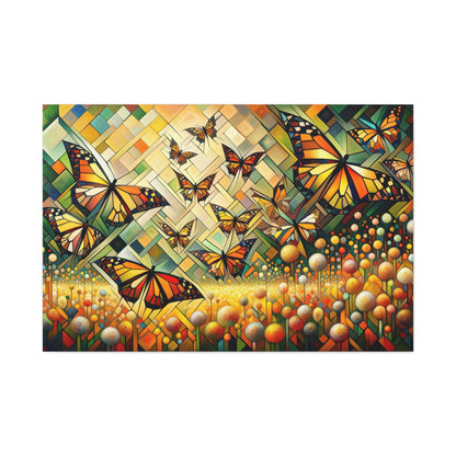 Butterflies in Bloom: Colorful Cubist Masterpiece - canvas