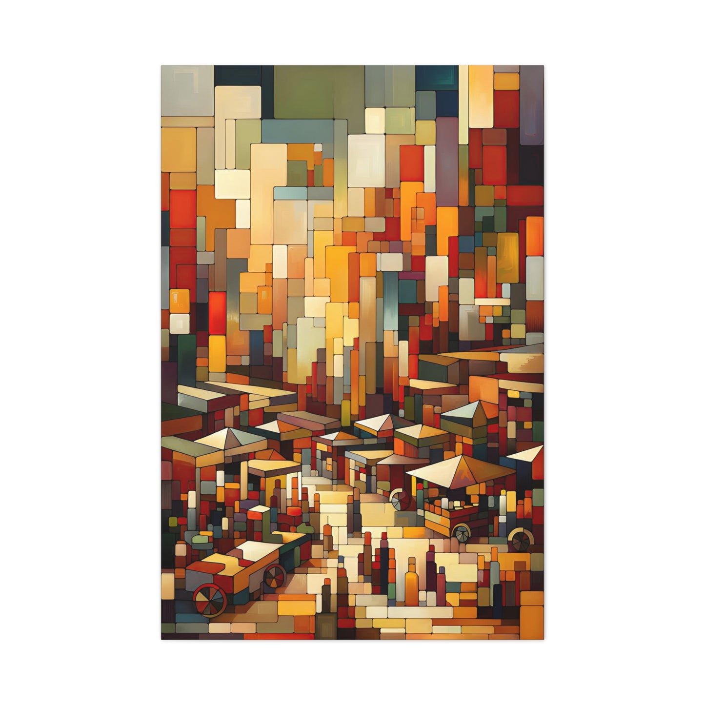 Bustling Market Scene: Cubist Wall Art - canvas