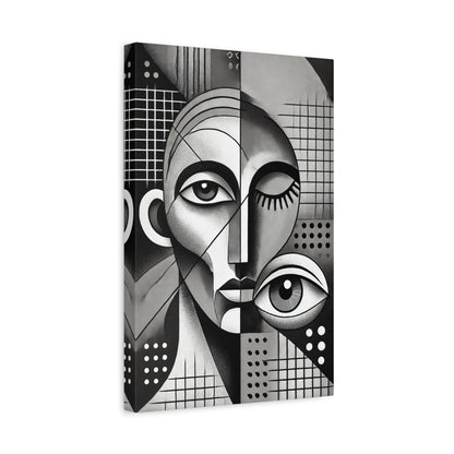 Cubism Abstract Portrait Black and White Canvas Print