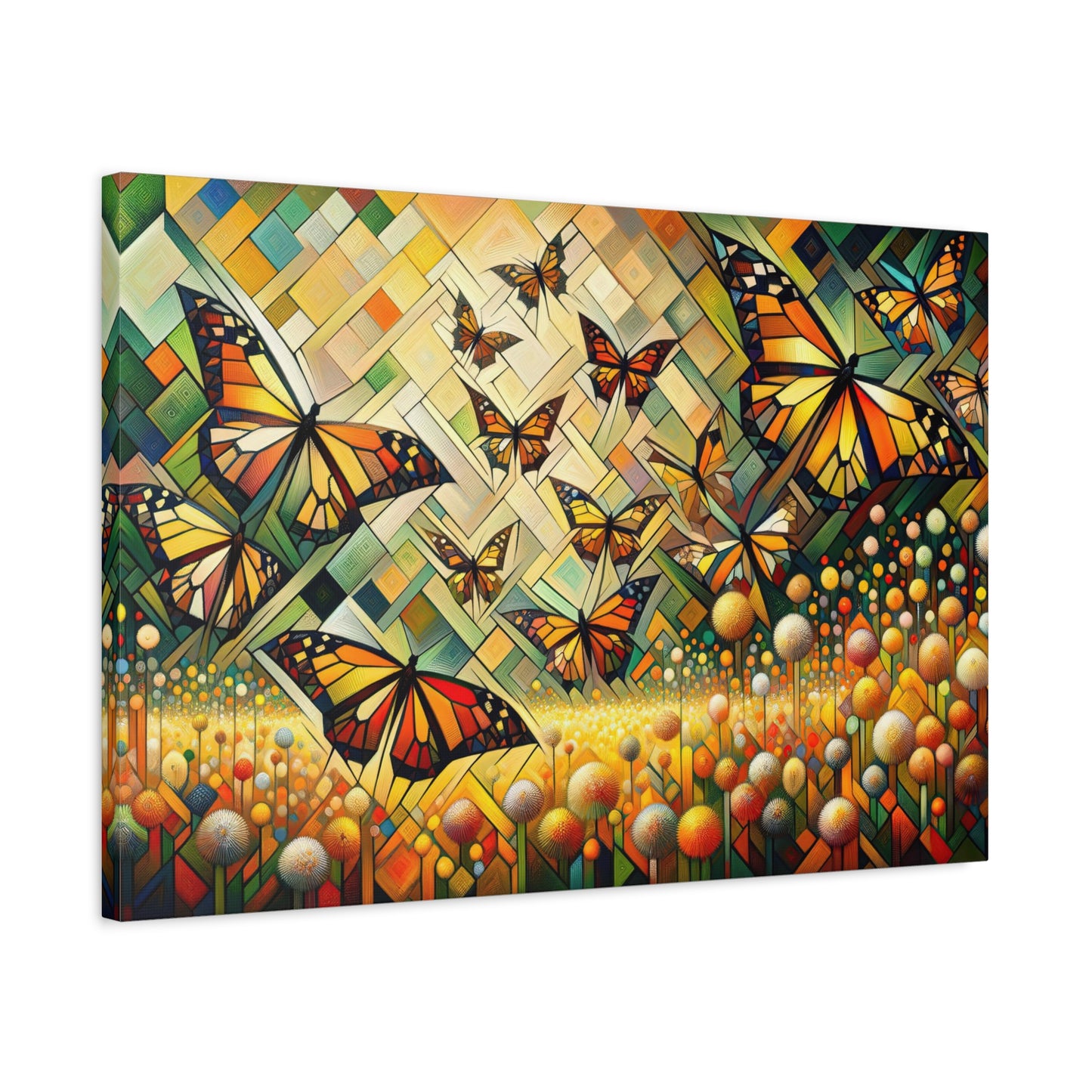 Butterflies in Bloom: Colorful Cubist Masterpiece - canvas