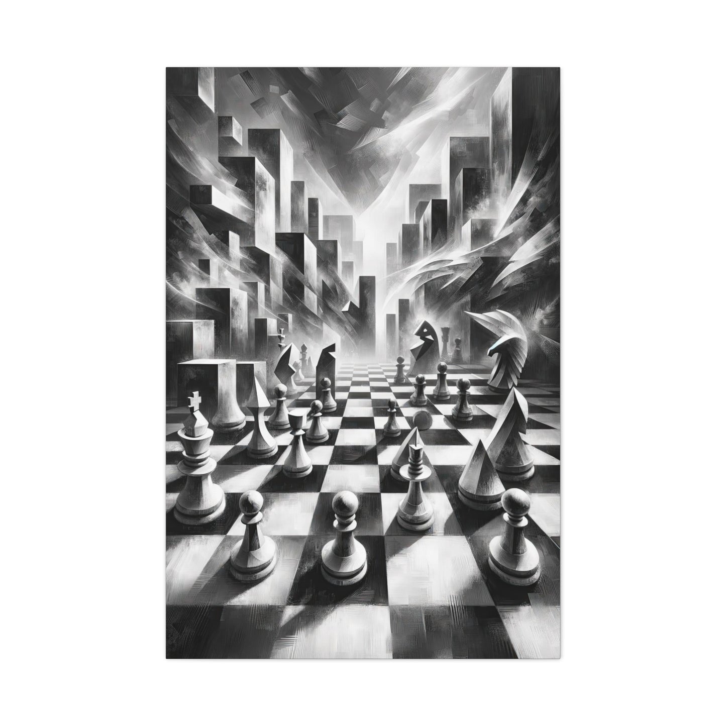 Cubist Chess: Monochromatic Wall Art - canvas