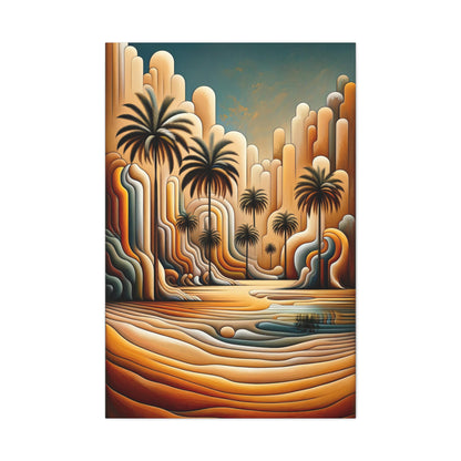 Cubist Mirage: Desert Oasis Wall Art - canvas