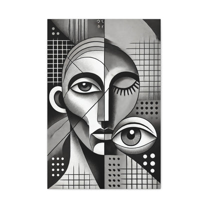 Cubism Abstract Portrait Black and White Canvas Print