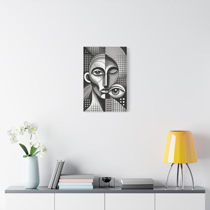 Cubism Abstract Portrait Black and White Canvas Print