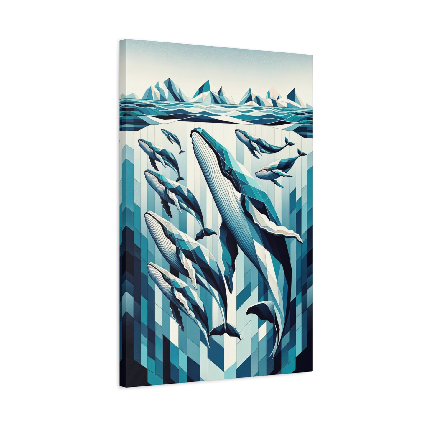 Arctic Elegance: Whales in Cubist Majesty - canvas