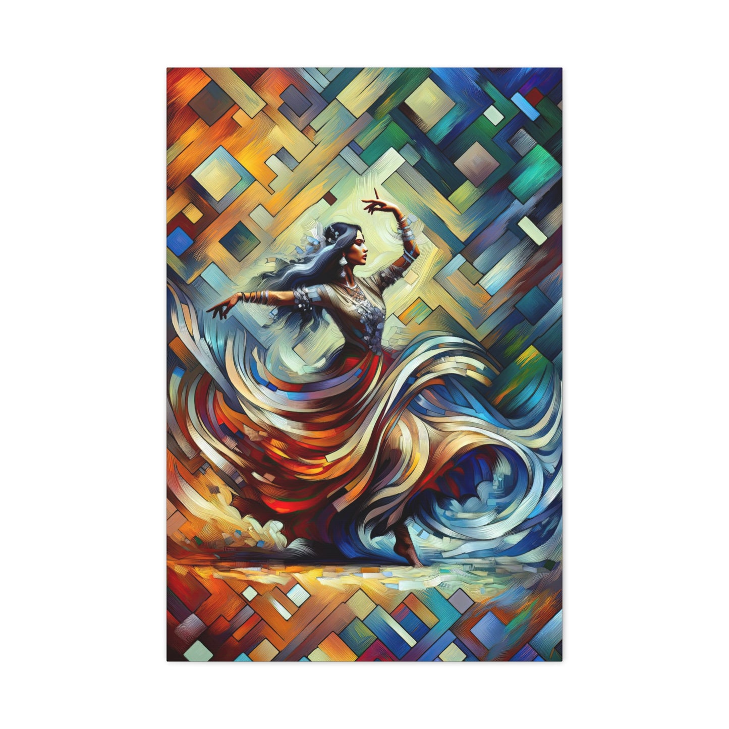 Ethereal Dance: Vibrant Cubist Wall Art - canvas