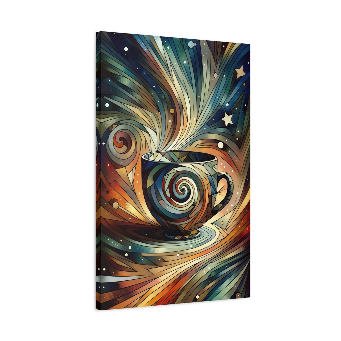 Galactic Teacup Serenity: Cubist Wall Art Print - canvas