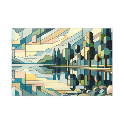 Lakeside Retreat: Cubist Wall Art - canvas