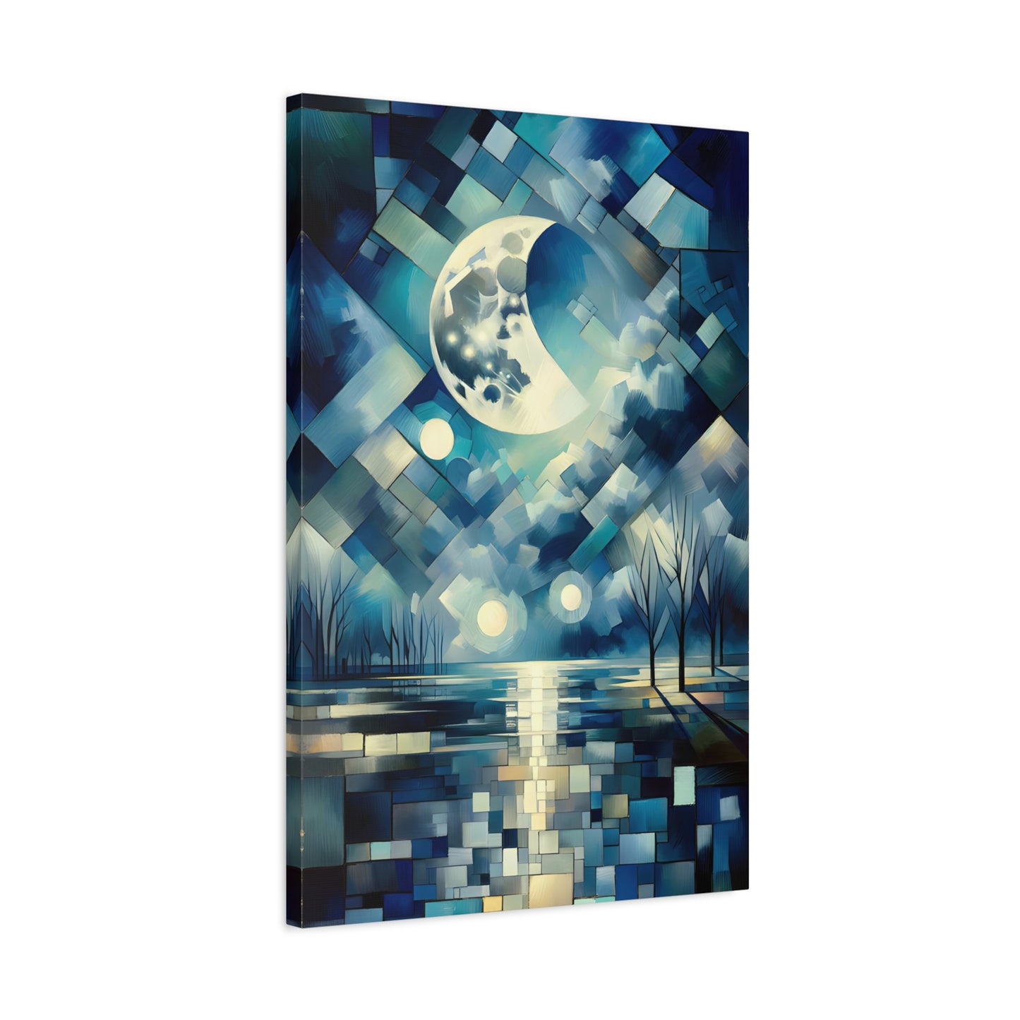 Moonlit Serenity: Cubist Wall Art - canvas