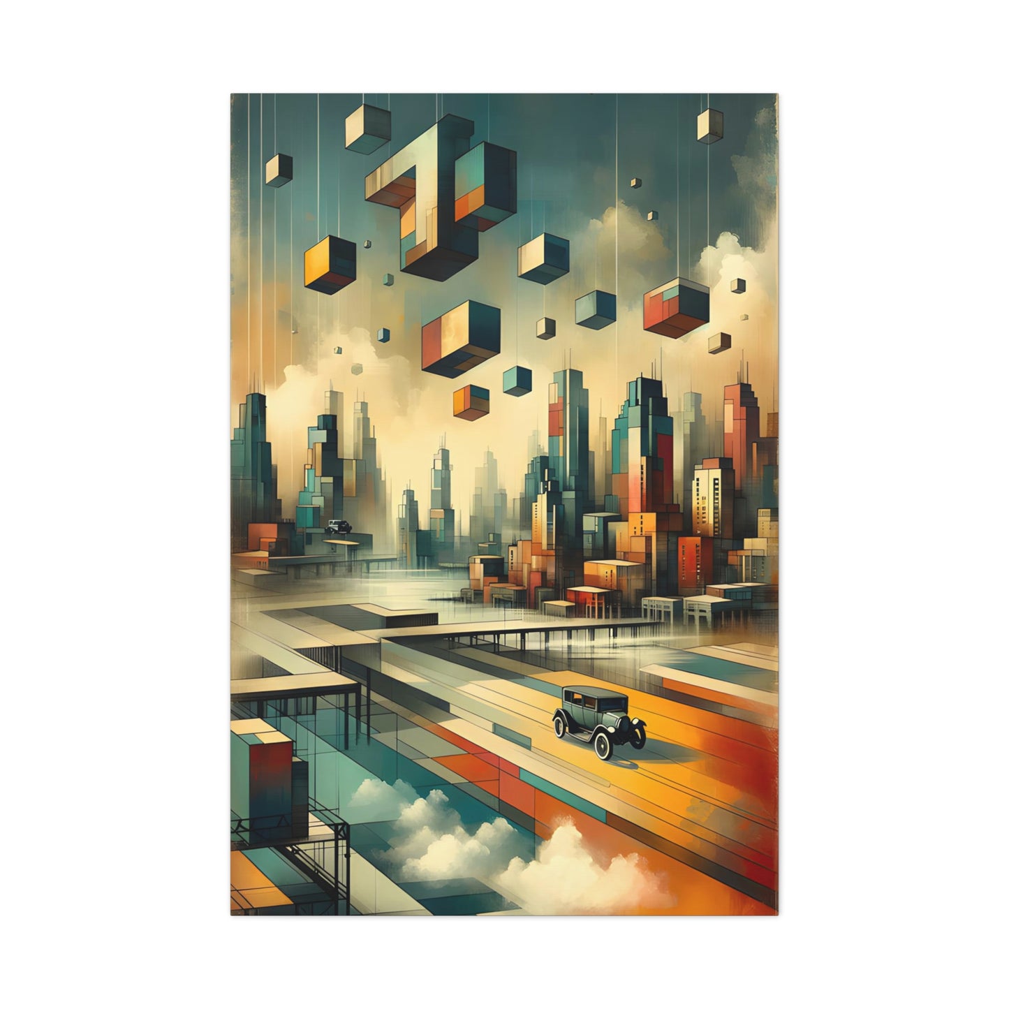 Retro-Futurism: A Cubist Cityscape - canvas