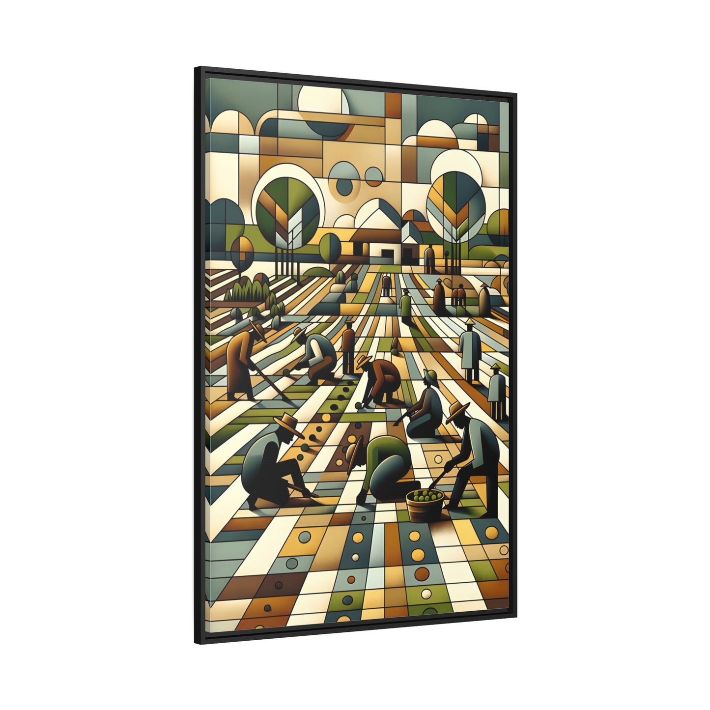 Abstract Cubist Farm Life Wall Art - Framed Canvas