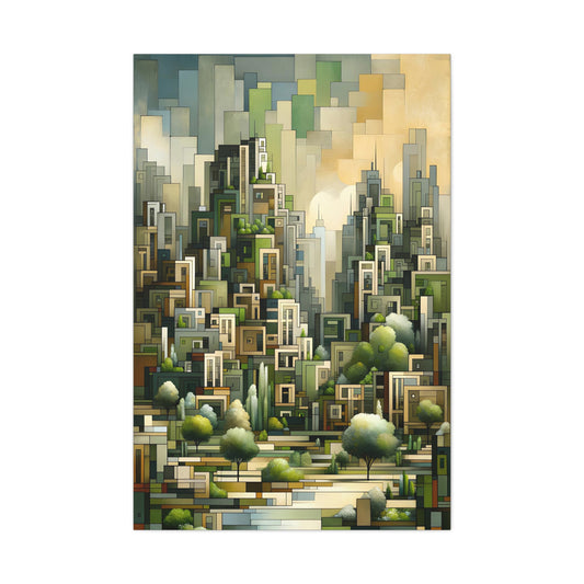 Cubist Urban-Nature Fusion: Wall Art Canvas