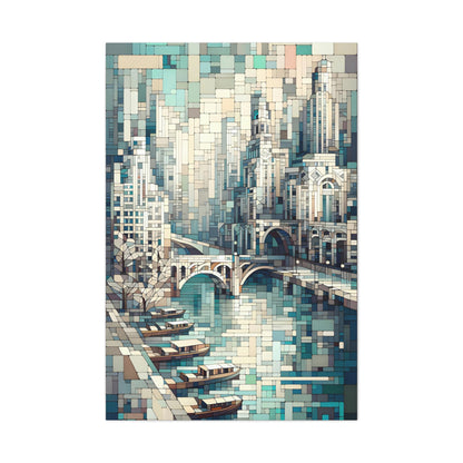 Urban Tranquility: Cubist Wall Art - canvas