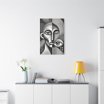 Cubism Abstract Portrait Black and White Canvas Print