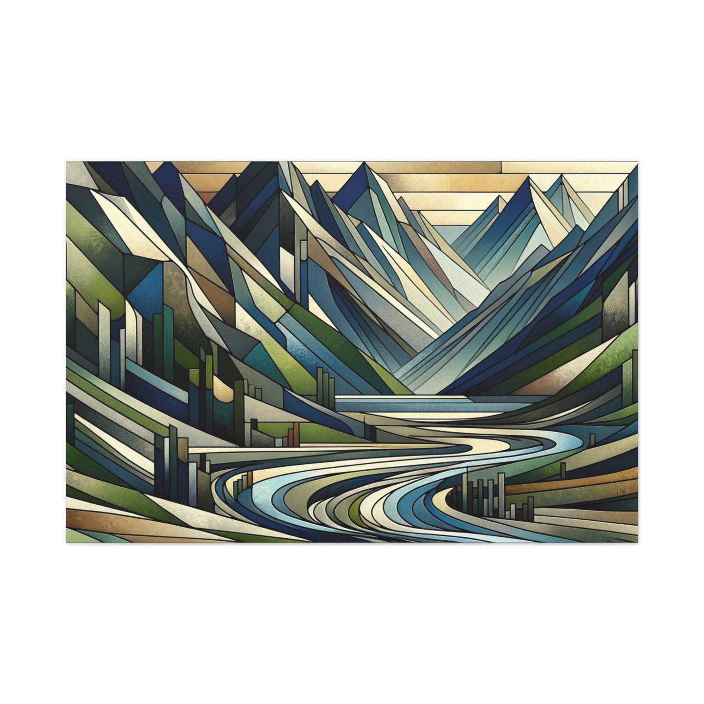 Meditative Mountain Odyessy: Cubist Wall Art - canvas