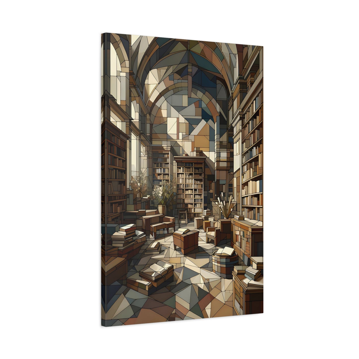 Bookish Tranquility: Cubist Wall Art - canvas