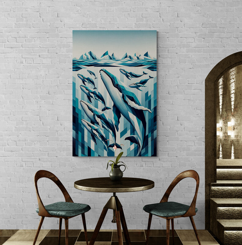 Arctic Elegance: Whales in Cubist Majesty - canvas