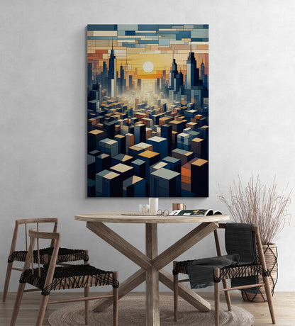 City Awakening: Cubist Wall Art Print - canvas