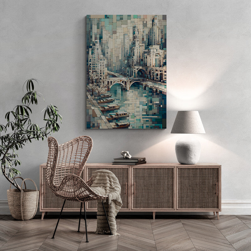 Urban Tranquility: Cubist Wall Art - canvas