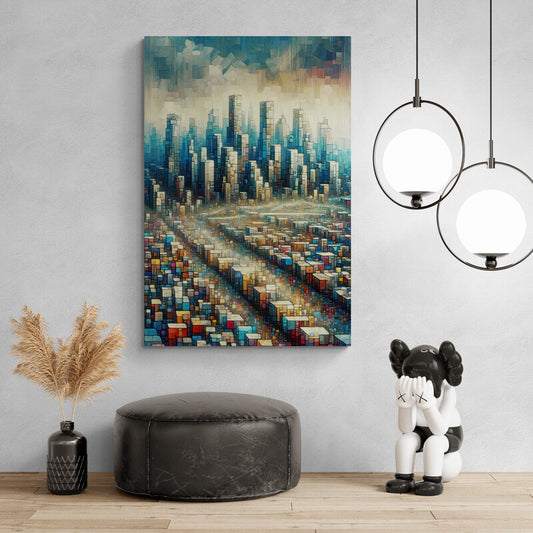 Cubist Rainy Cityscape: Surreal Wall Art - canvas