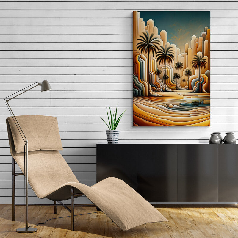 Cubist Mirage: Desert Oasis Wall Art - canvas