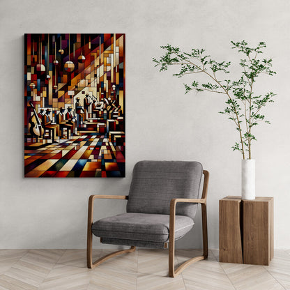 Night Jazz: Cubist Wall Art Print - canvas