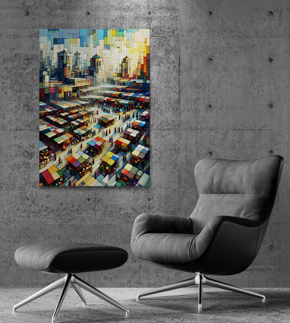 Marketplace Abstraction: Cubist Wall Art - canvas