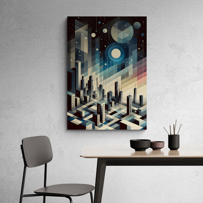 Cosmic Serenity: Cubist Wall Art Print - canvas