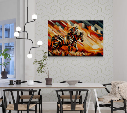 The Warm African Sunset: Zebra Fragment Cubism - canvas