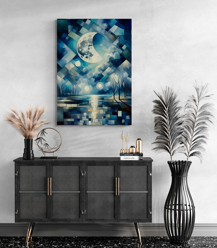 Moonlit Serenity: Cubist Wall Art - canvas