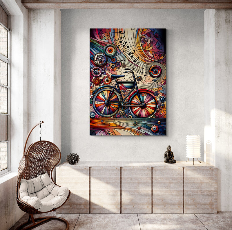 Gears and Melodic Revival: Cubist Wall Art Print - canvas