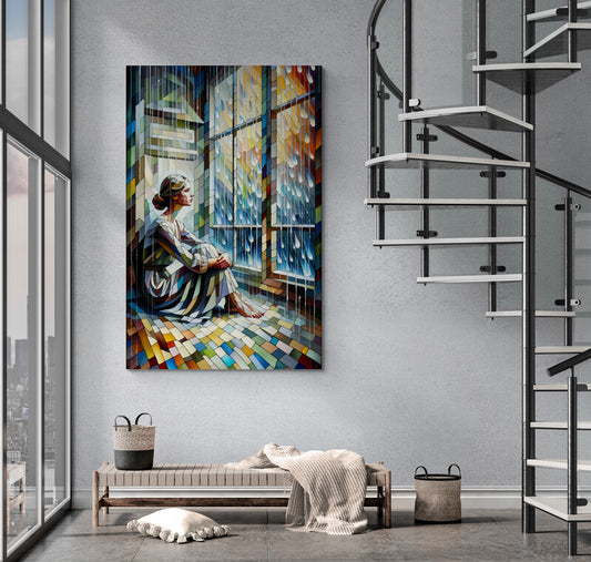 Rainstorm Serenity: Cubist Wall Art - canvas