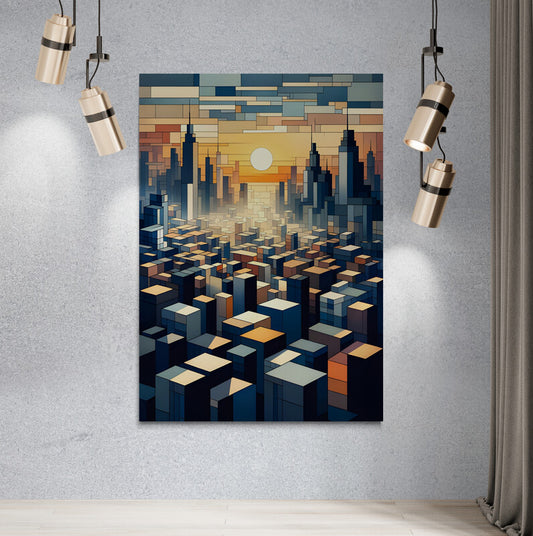 City Awakening: Cubist Wall Art Print - canvas