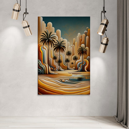 Cubist Mirage: Desert Oasis Wall Art - canvas