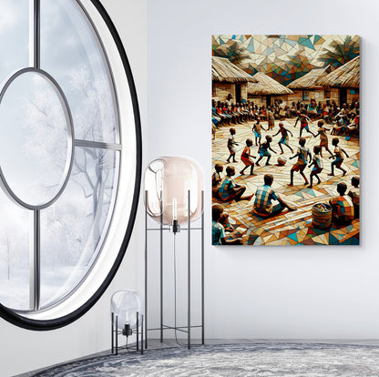 Joyful Village: Cubist Wall Art Print - canvas