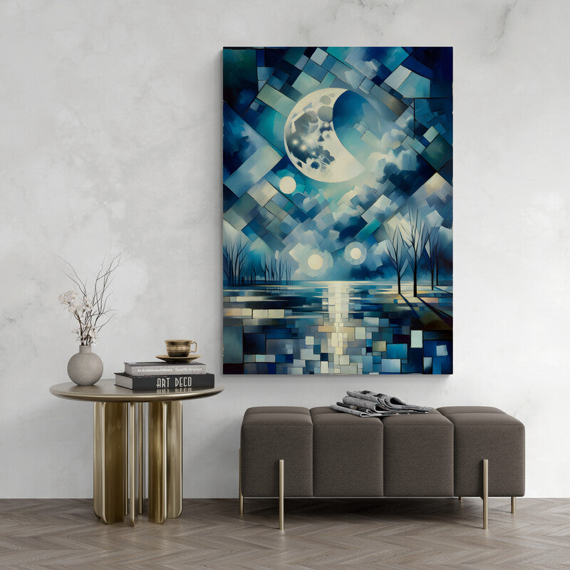 Moonlit Serenity: Cubist Wall Art - canvas